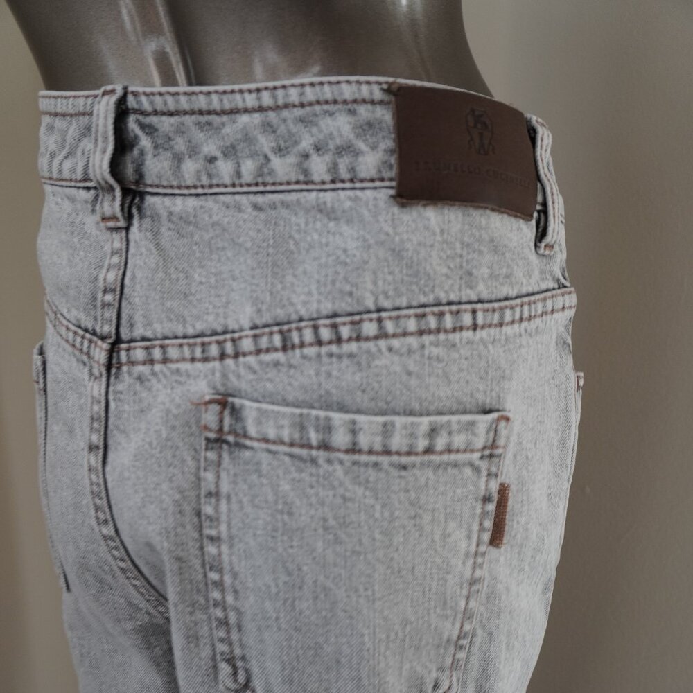 Brunello Cucinelli Monili Jeans Baggy Tapered Leg Gray Wash Denim Size 10 - Picture 6 of 7